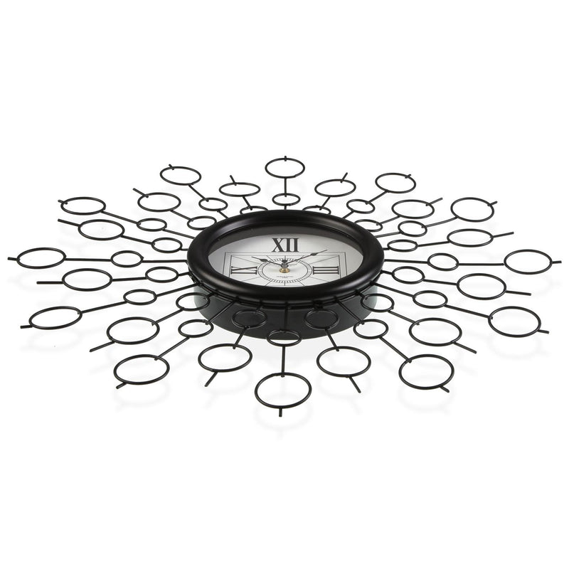 Orologio design rotondo in metallo colore nero con cerchi cm Ø 68x6