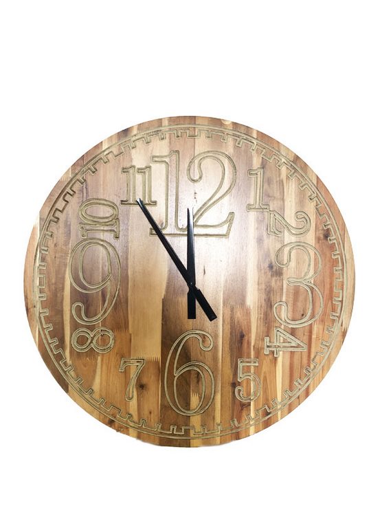 Orologio da parete rotondo country in legno naturale numeri incisi cm Ø 70x5
