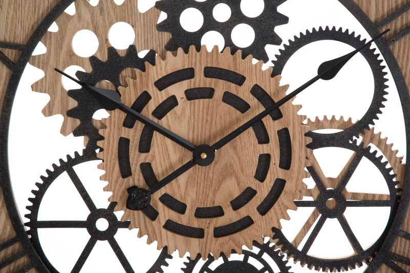Orologio stile industrial tondo in legno e metallo con ingranaggi cm Ø 60x5