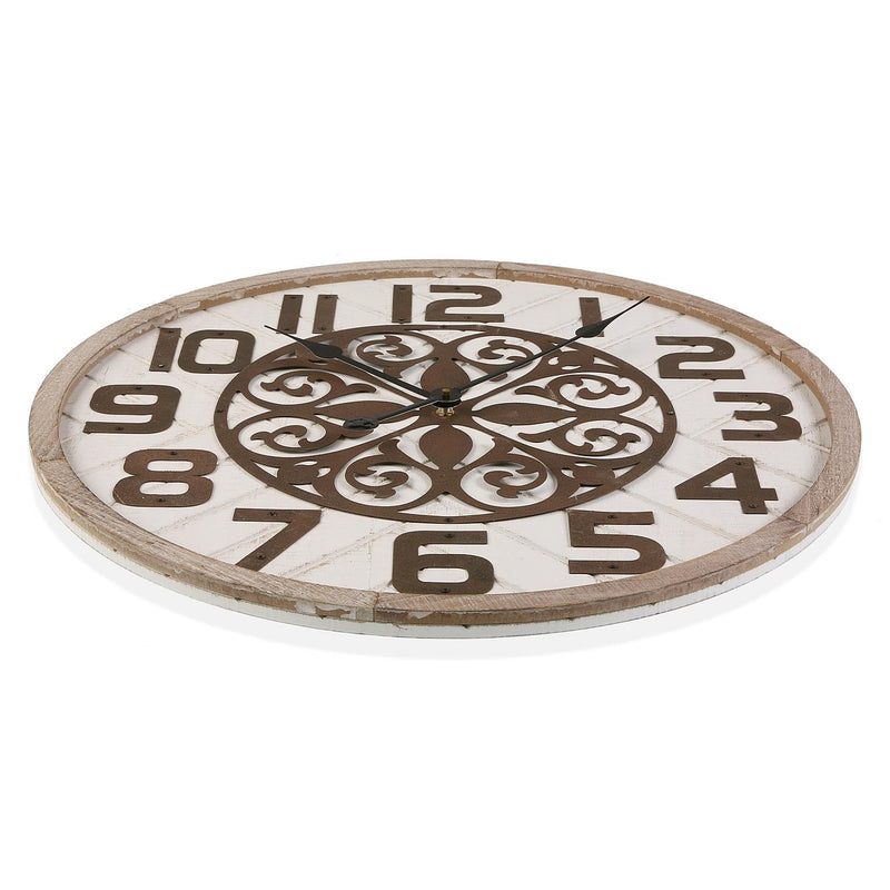 Orologio da parete tondo in legno e metallo con decorazione centrale cm Ø 60x4h