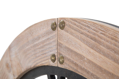 orologio tondo industrial in legno e ferro con ingranaggi