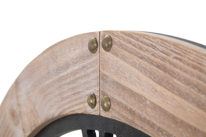 orologio tondo industrial in legno e ferro con ingranaggi