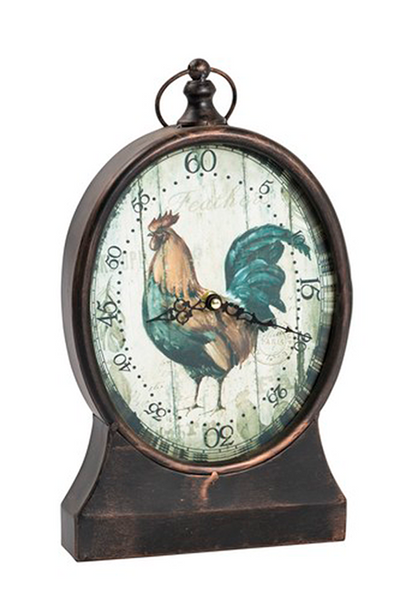 Orologio da tavolo con gallo con base in metallo anticato cm 20x5x34h