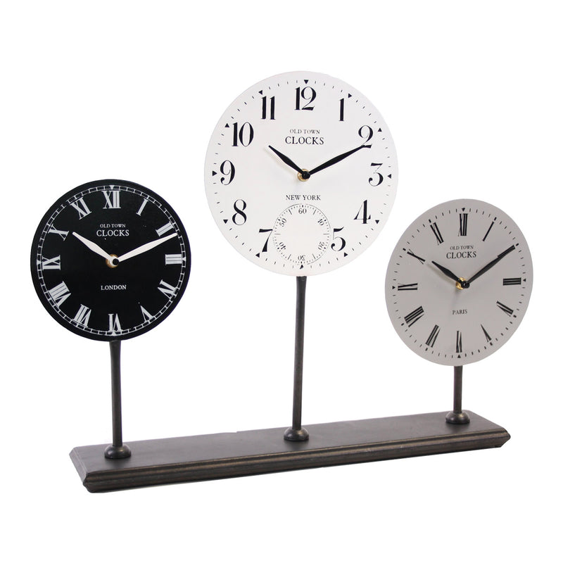 Orologio da tavolo con 3 orologi in metallo cm 57x10x42h