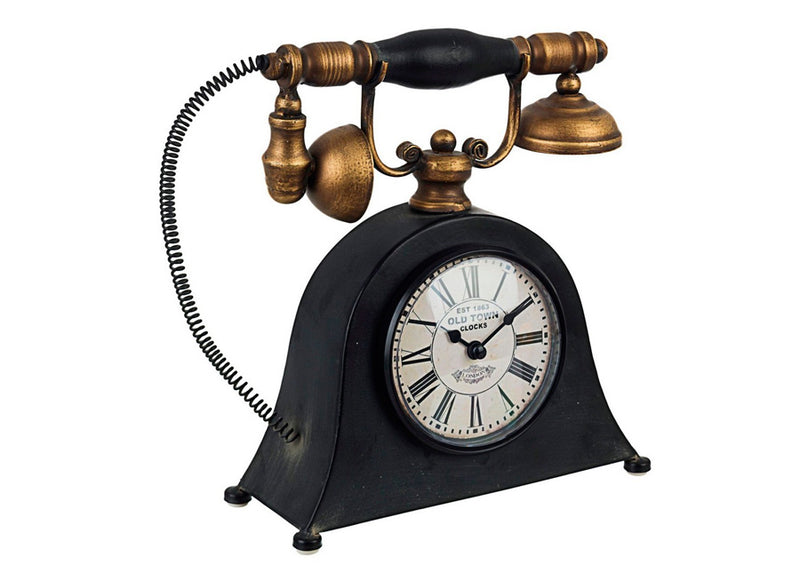 Orologio da tavolo telefono antico in acciaio colore nero e oro stile vintage cm 26x9x24h