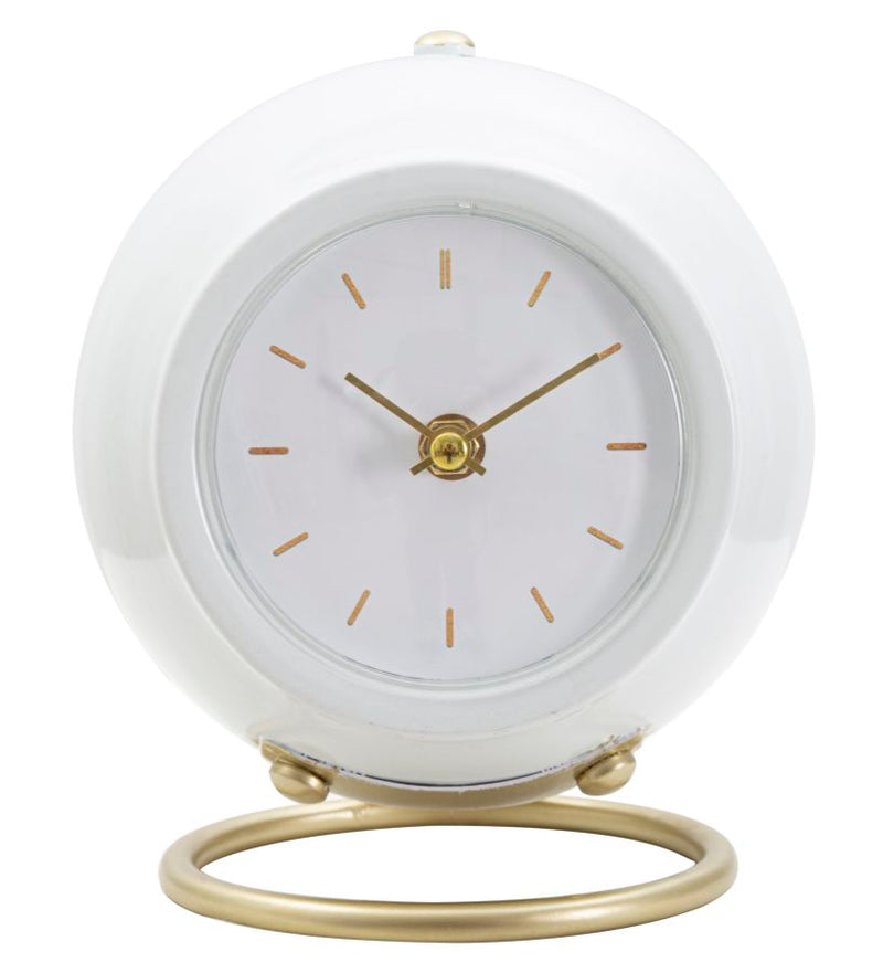 orologio rotondo semisferico in metallo bianco e oro