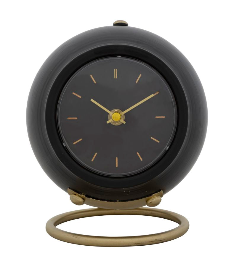 orologio da tavolo tondo semisferico in metallo colore nero e oro