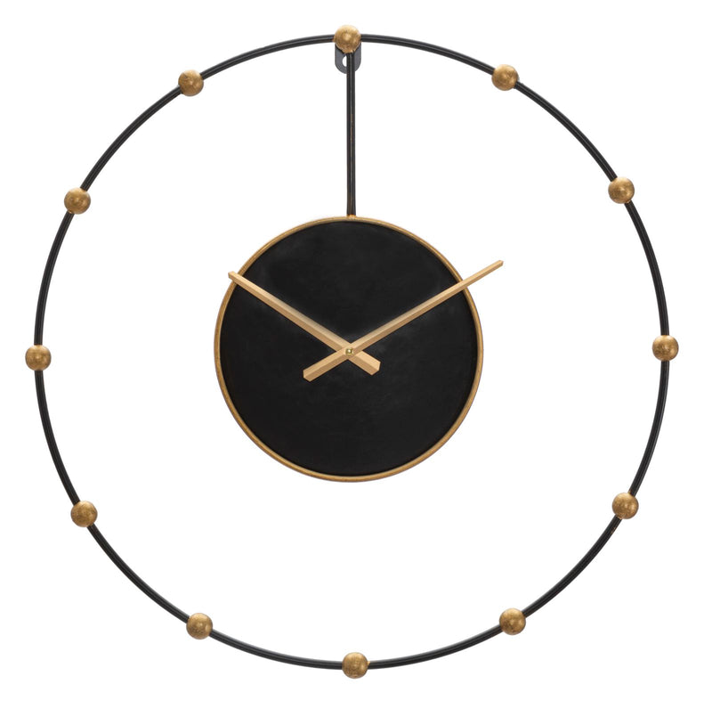 Orologio design tondo in metallo nero e oro cm Ø 61x4