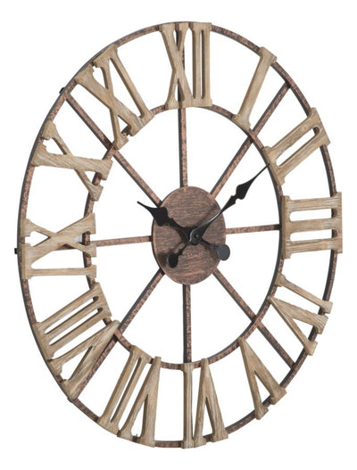 Orologio grande da muro rotondo in ferro e legno cm 71x4