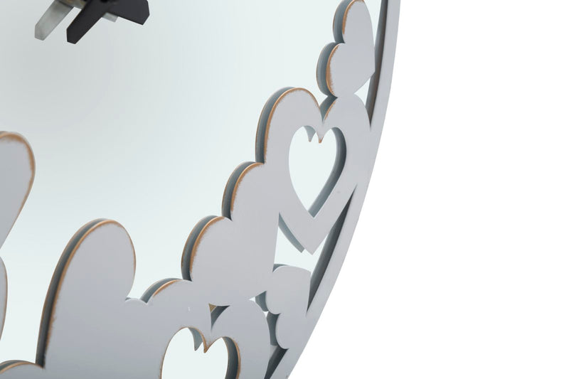 Orologio da parete con specchio in metallo bianco anticato con cuori cm Ø 55x4