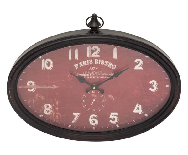 Orologio ovale da parete in metallo per soggiorno stile vintage cm 50x33