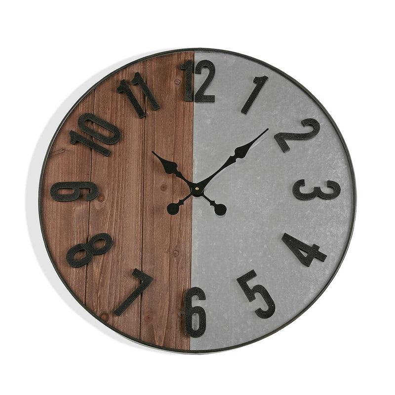 Orologio da parete rotondo stile industrial in legno e metallo cm Ø 60x5
