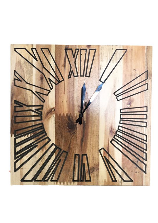 Orologio da muro quadrato in legno naturale per soggiorno cm 40x5x40h