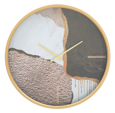 orologio tondo da soggiorno quadrante stampa design astratto in legno e metallo