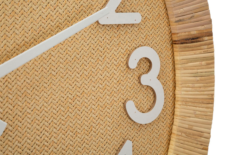 Orologio tondo da soggiorno cucina in legno e rattan cm 60x4