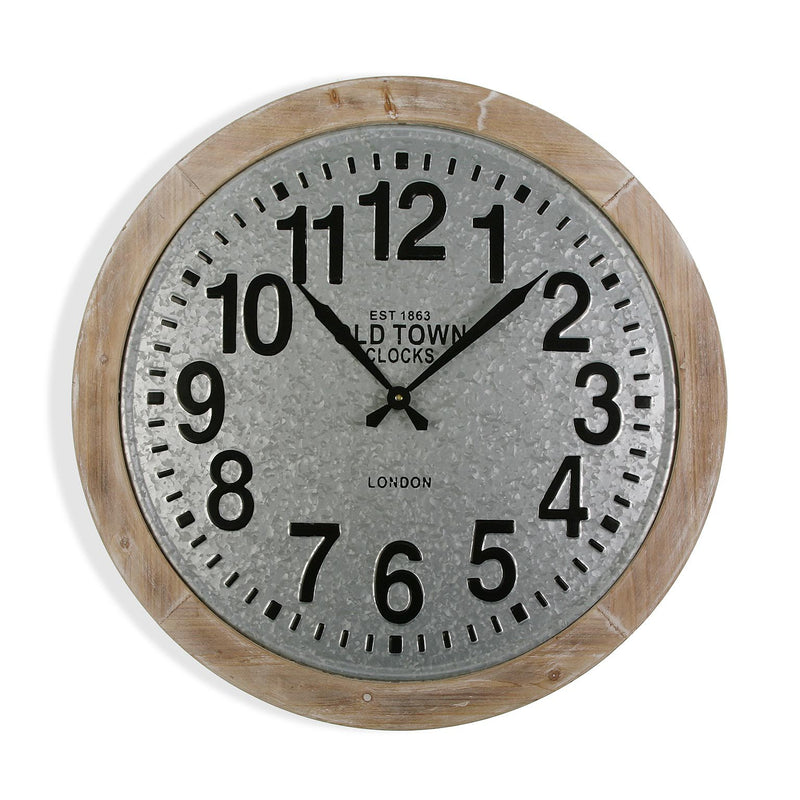 Orologio stile industrial da parete tondo in legno e metallo cm Ø 70x6