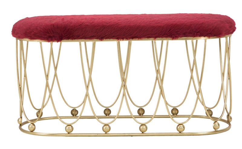 panca bassa moderna in metallo colore oro e seduta colore bordeaux