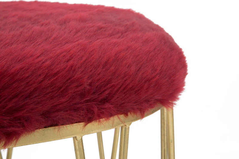 panca bassa moderna in metallo colore oro e seduta colore bordeaux