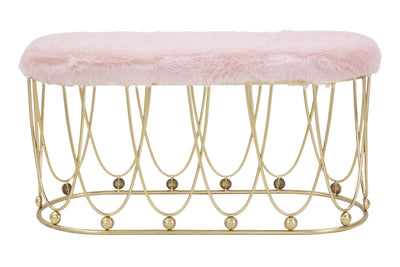 panca bassa moderna in metallo colore oro e seduta colore rosa
