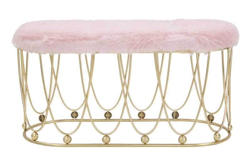 panca bassa moderna in metallo colore oro e seduta colore rosa