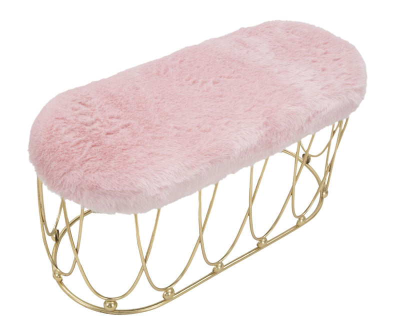 panca bassa moderna in metallo colore oro e seduta colore rosa