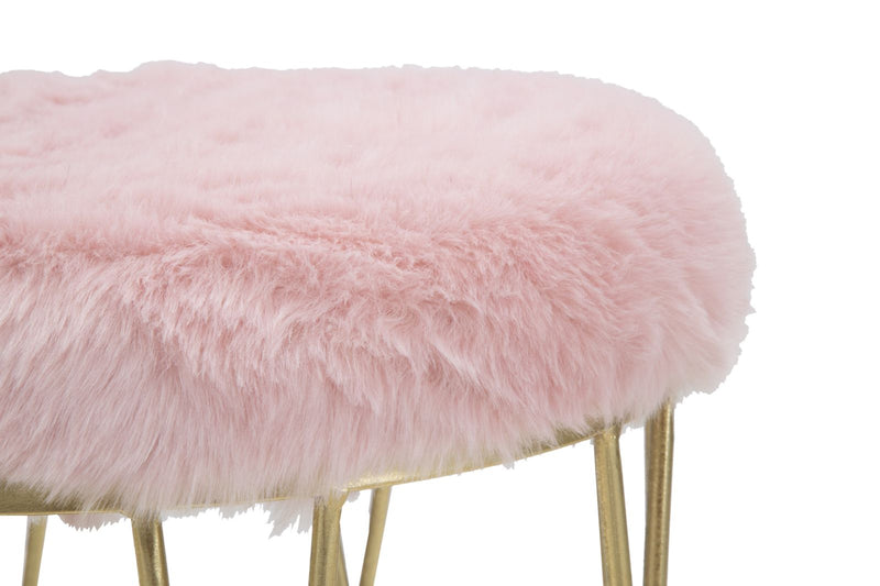 panca bassa moderna in metallo colore oro e seduta colore rosa