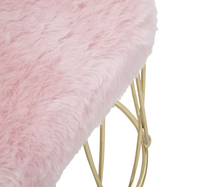 panca bassa moderna in metallo colore oro e seduta colore rosa