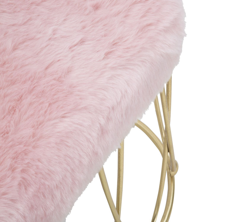 panca bassa moderna in metallo colore oro e seduta colore rosa