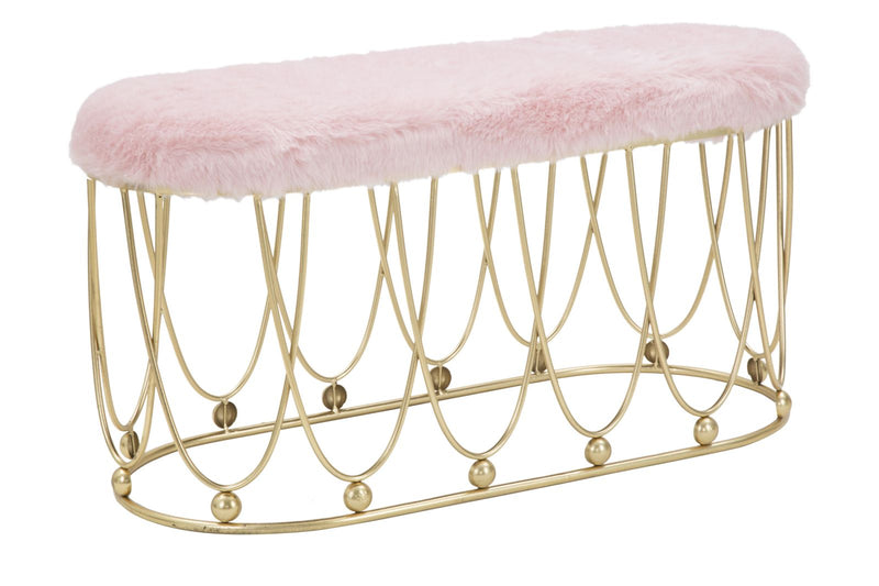 panca bassa moderna in metallo colore oro e seduta colore rosa