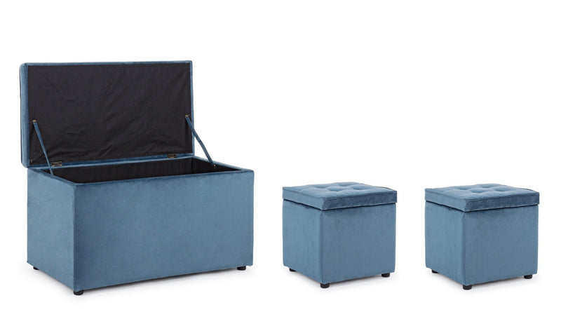 Set 2 pouf e panca contenitore rettangolare rivestimento in velluto  - vari colori