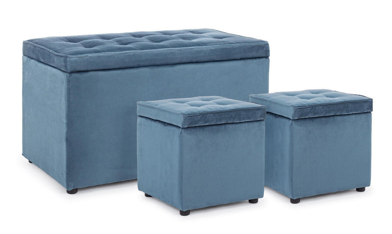 Set 2 pouf e panca contenitore rettangolare rivestimento in velluto  - vari colori