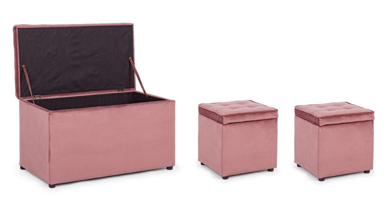 Set 2 pouf e panca contenitore rettangolare rivestimento in velluto  - vari colori