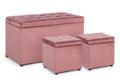 Set 2 pouf e panca contenitore rettangolare rivestimento in velluto  - vari colori