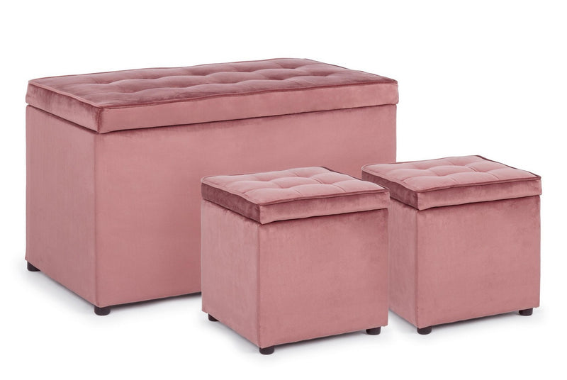 Set 2 pouf e panca contenitore rettangolare rivestimento in velluto  - vari colori