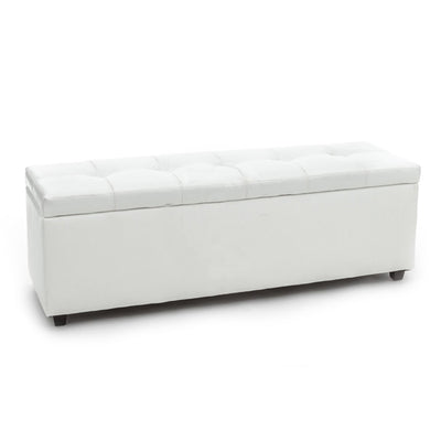 Cassapanca rivestita in similpelle bianco seduta imbottita cm 140X44X47h