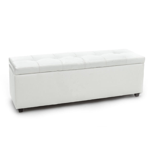 Cassapanca rivestita in similpelle bianco seduta imbottita cm 140X44X47h