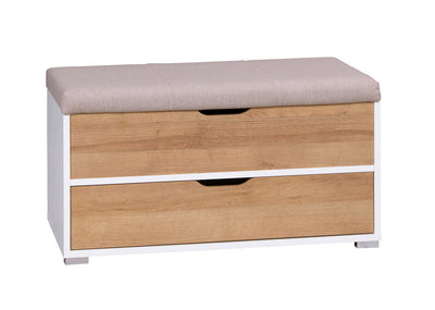 Fabris - Panca contenitore con cassetto in legno bianco e naturale cm 84x41x45h