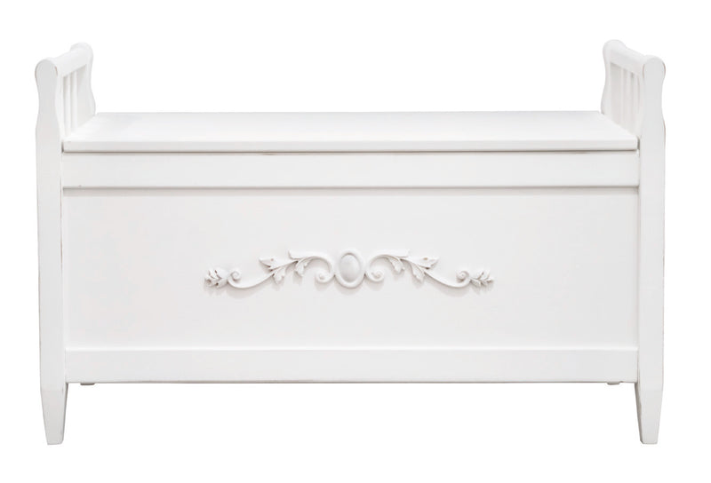 Panca da ingresso design classico in legno bianco cm 94x35x58h