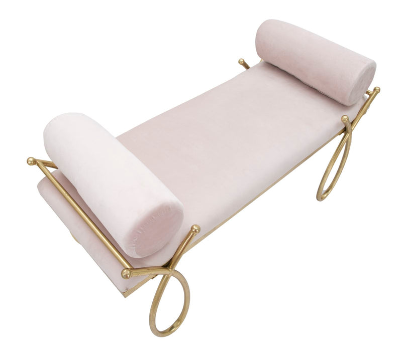 panca design in metallo colore oro seduta in velluto rosa