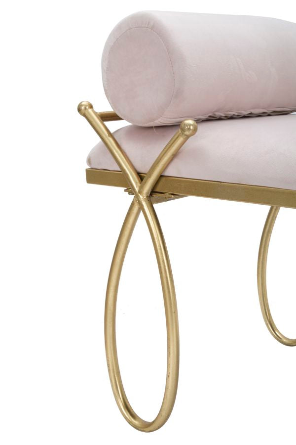 panca design in metallo colore oro seduta in velluto rosa