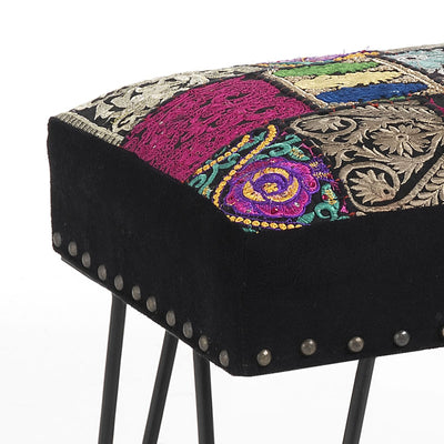 Panca da ingresso in tessuto patchwork con gambe in metallo cm 72x34x48h