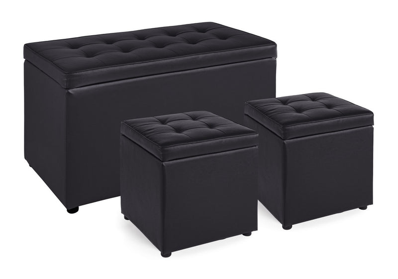 Set panca con 2 pouf cubo contenitore rivestimento in similpelle colore nero