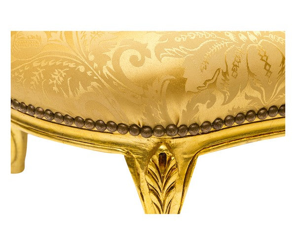 Chaise longue divanetto barocco in legno color oro tessuto oro a fiori gemme incastonate cm 105x60x95h