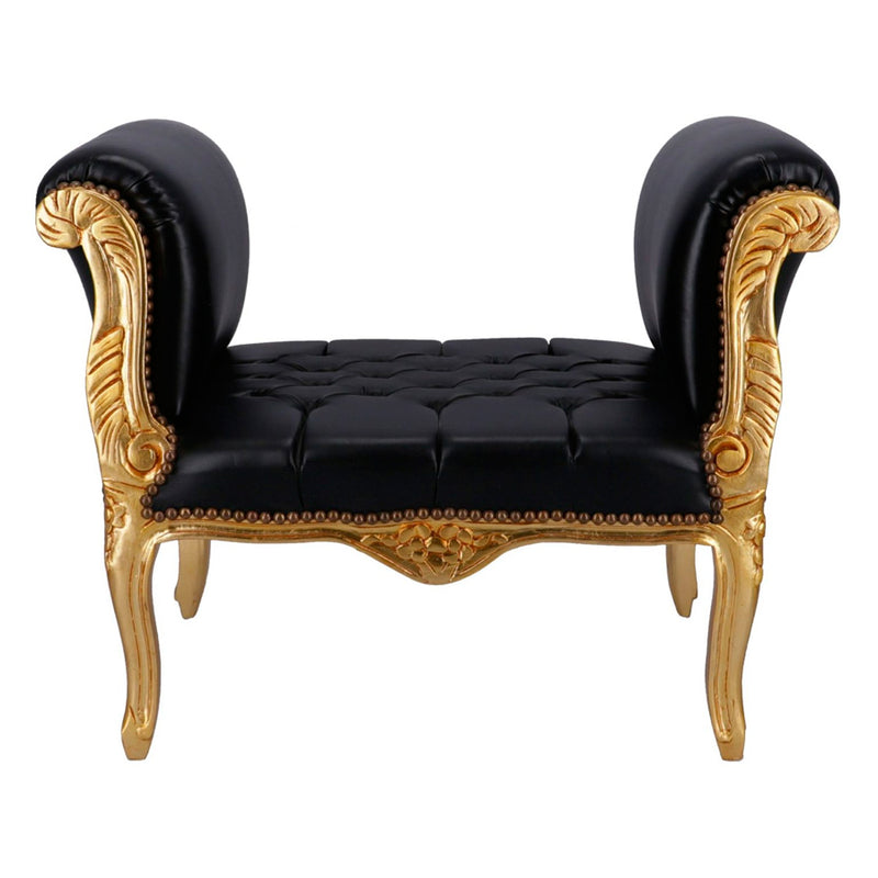 divanetto barocco legno oro pelle nera