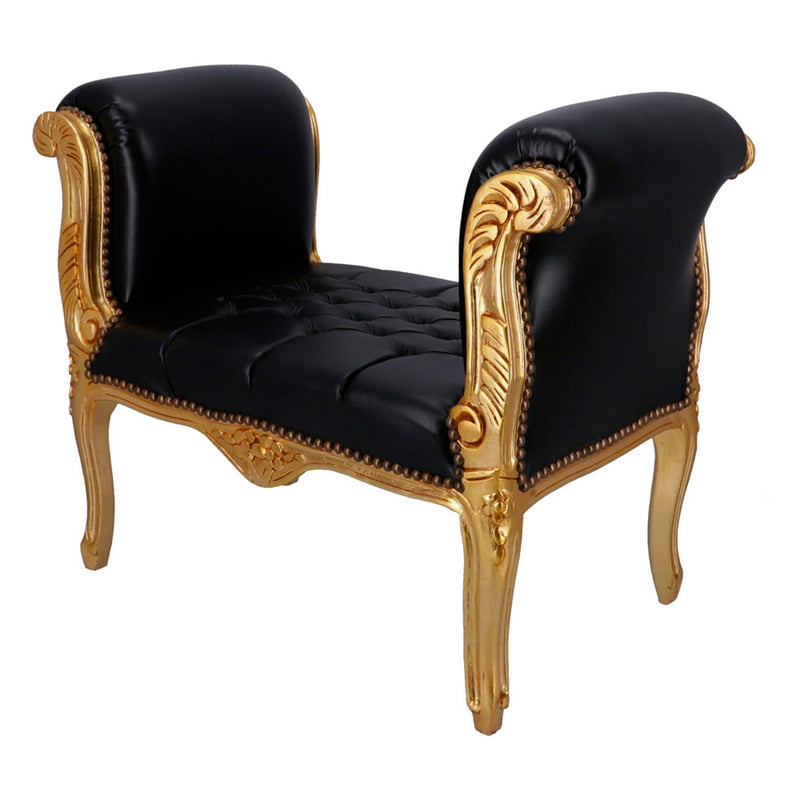 divanetto barocco legno oro pelle nera