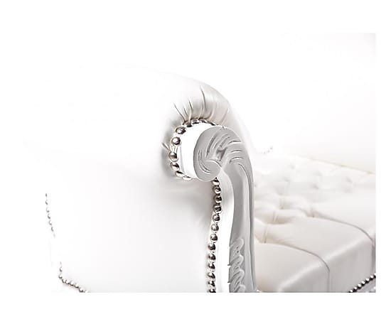 Divanetto barocco per salotto o camera da letto in legno ed ecopelle di colore bianco cm 90x45x70h