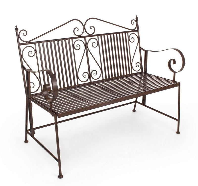 Panchina classica pieghevole per esterno in acciaio colore marrone cm 115x60x92h