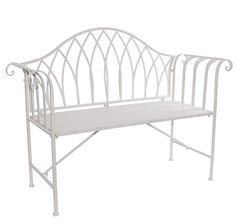 Panchina da giardino in metallo bianco stile shabby cm 129x46x94h