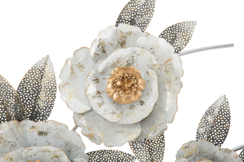 Decorazione a parete moderna in metallo 3D fiori e foglie cm 135x10x64h