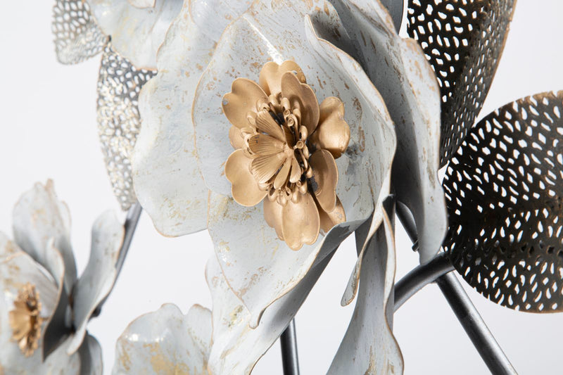 Decorazione a parete moderna in metallo 3D fiori e foglie cm 135x10x64h
